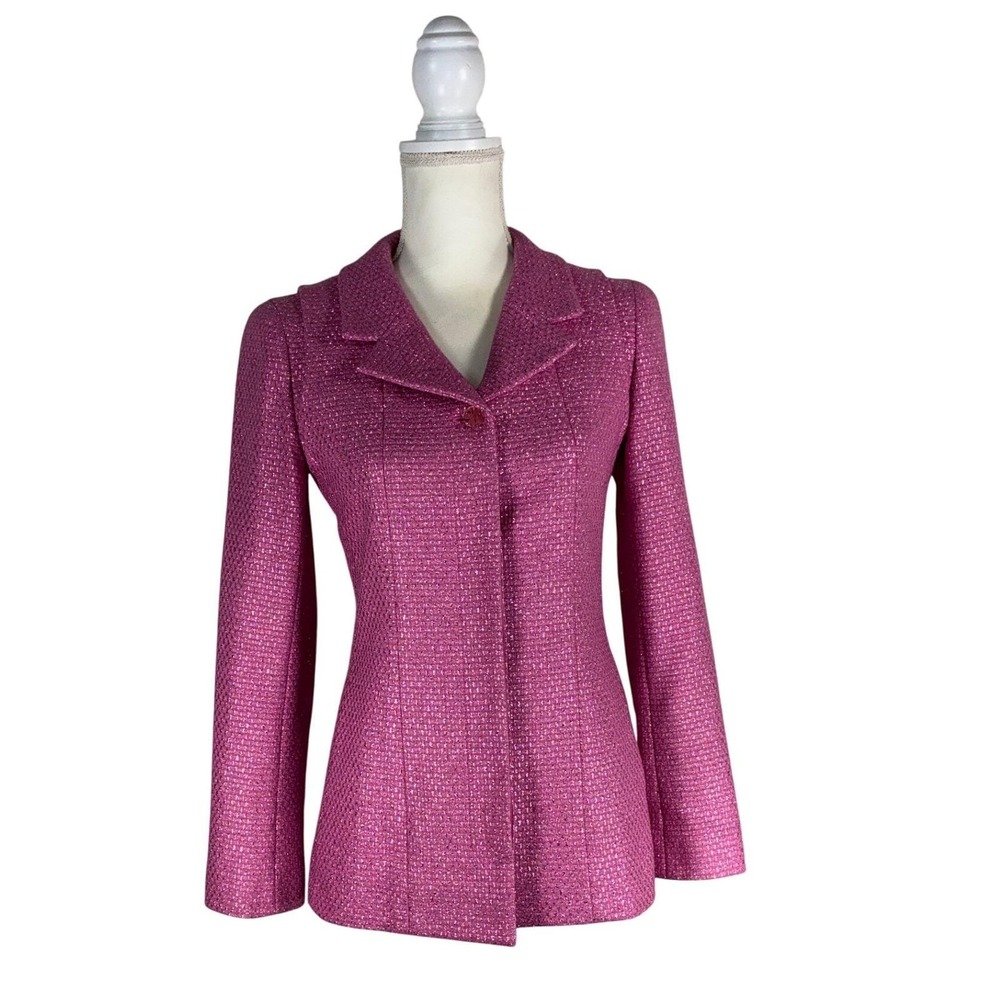 Chanel Pink Metallic Tweed Blazer - 36 - Vintage Luxury Designer CC Logo 01C